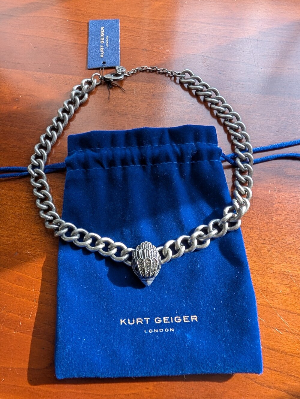 Kurt Geiger London Eagle Head Collar Chain Necklace - Antique Silver / Gunmetal